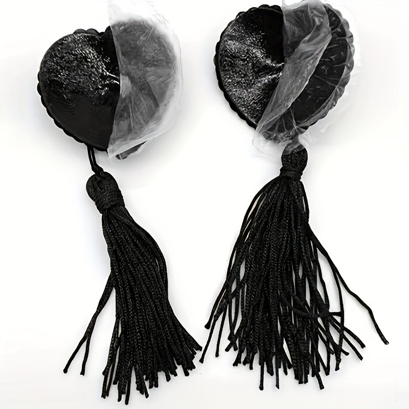 1 juft yurak shaklidagi silikon ko'krak yopishtirgichlari va tassel payetli nipel yopishtirgichlari.