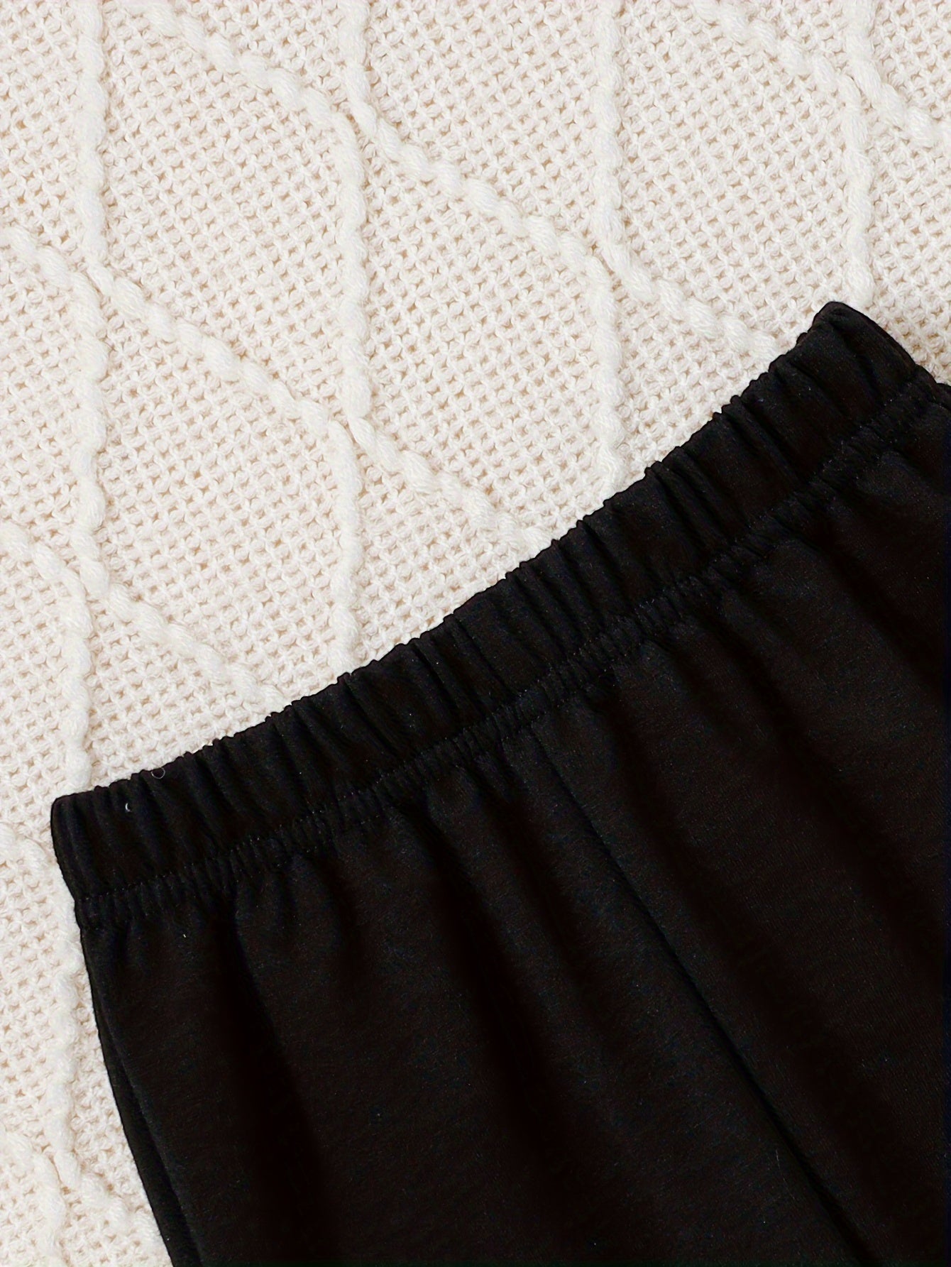 Infant Boys 2-Piece Outfit Set Letter A Embroidered Top Casual Pants Spring Fall Polyester Knit Black White