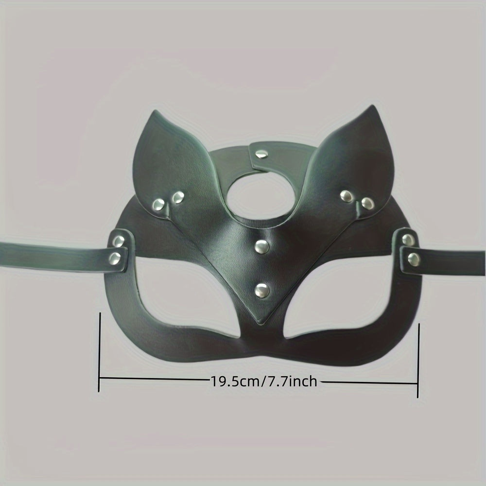 Women's Leather Cat-Ears Mask Adult Party Accessory SM Kink Gear 19.5cm