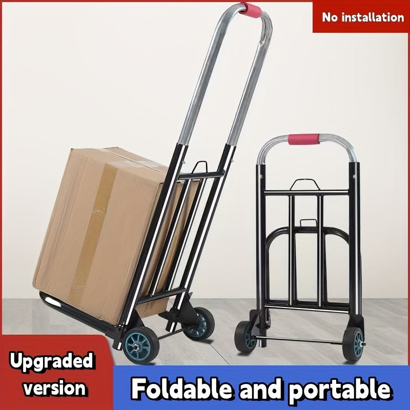 Heavy-Duty Folding Hand Truck with Rubber Wheels, Retractable Handle, Supports 150kg