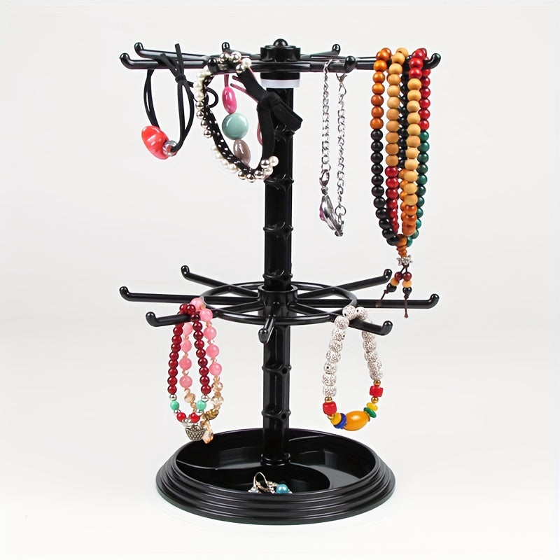 Two-Tiered Rotating Jewelry Display Rack for Necklaces Earrings Bracelets and Accessories
