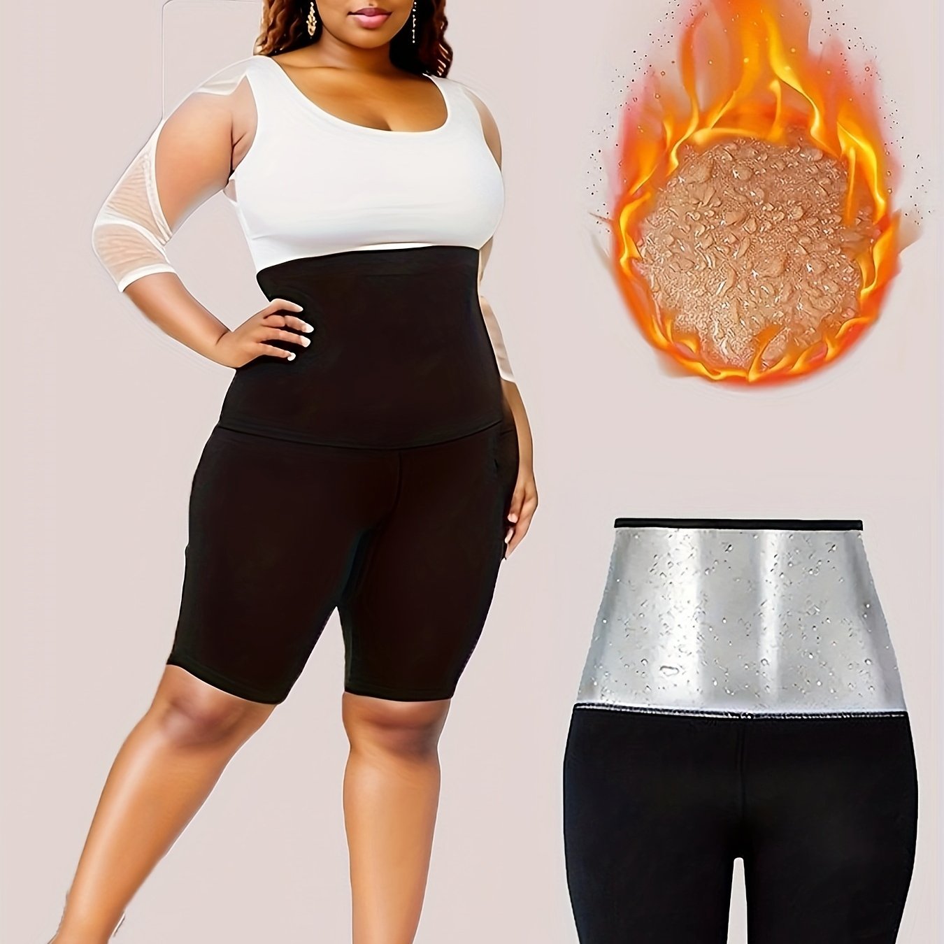 Plus Size Women's Sports Leggings Sauna Shorts High-Waisted Yoga Pants