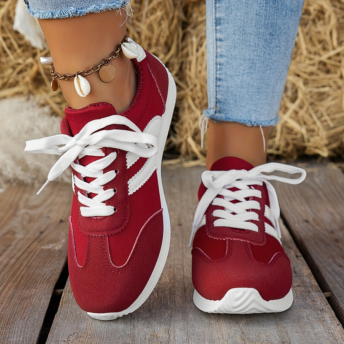 Ladies Casual Sneakers and Running Shoes with Lace-Up Design