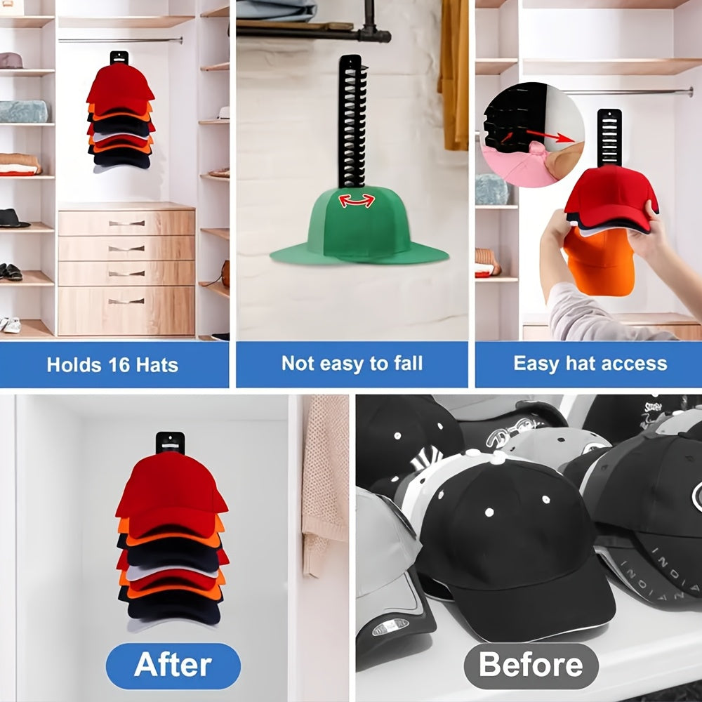 Black Plastic Hat Organizer Wall Mount No-Drill Storage Rack for Baseball Caps