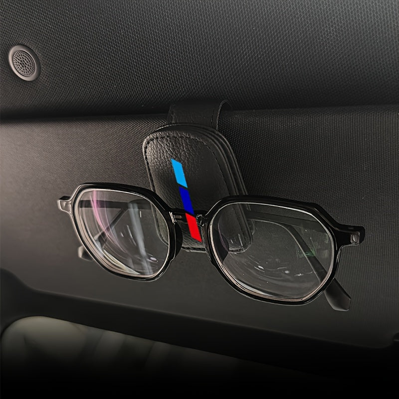 Porta gafas para visera de coche de cuero sintético universal para conductores