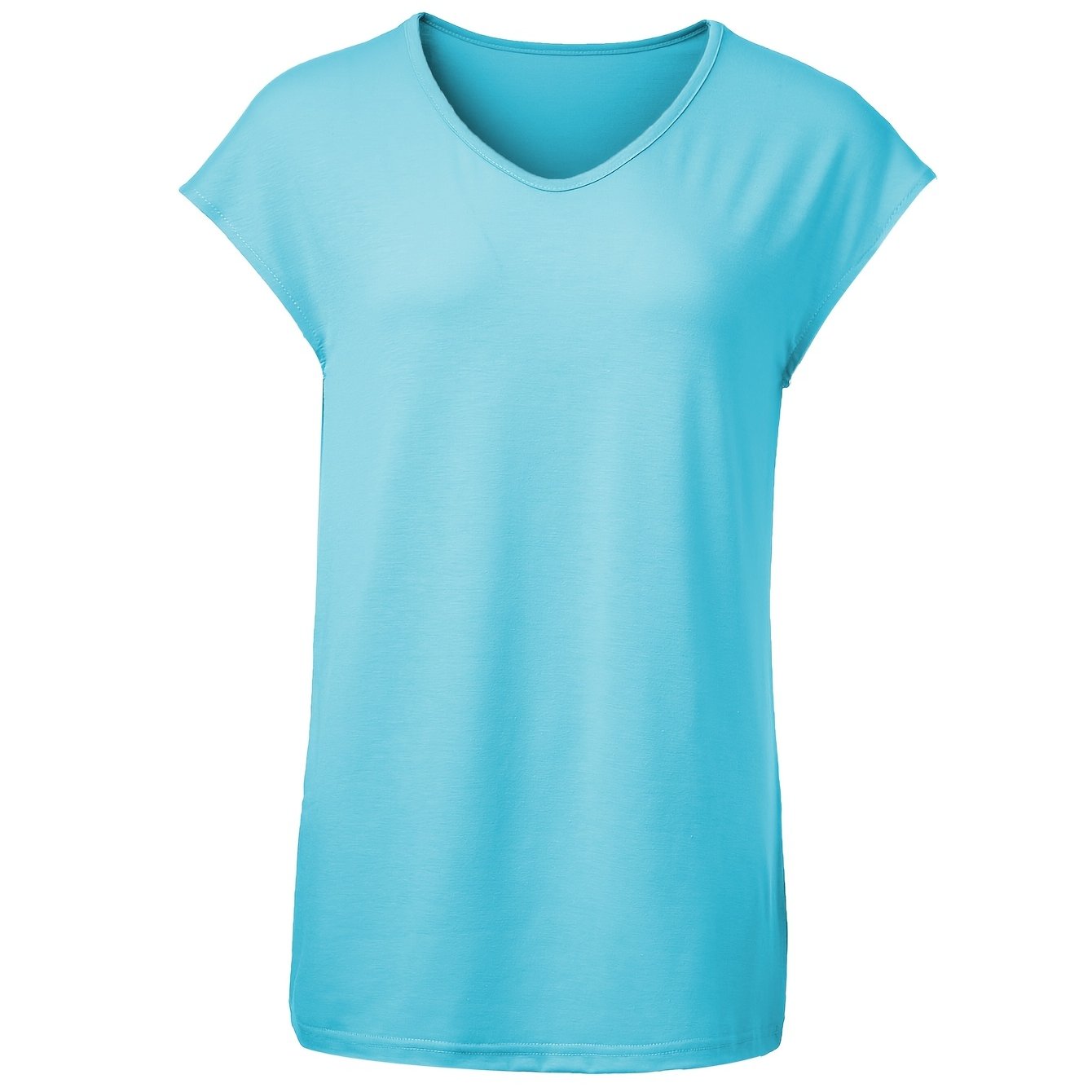 Plus Size Women's Light Blue V-Neck Short Sleeve Polyester Sports T-Shirt