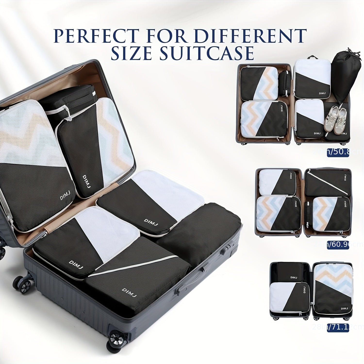 Set of 7 Lightweight Travel Compression Packing Cubes with Handles for Shoes Laundry and Underwear