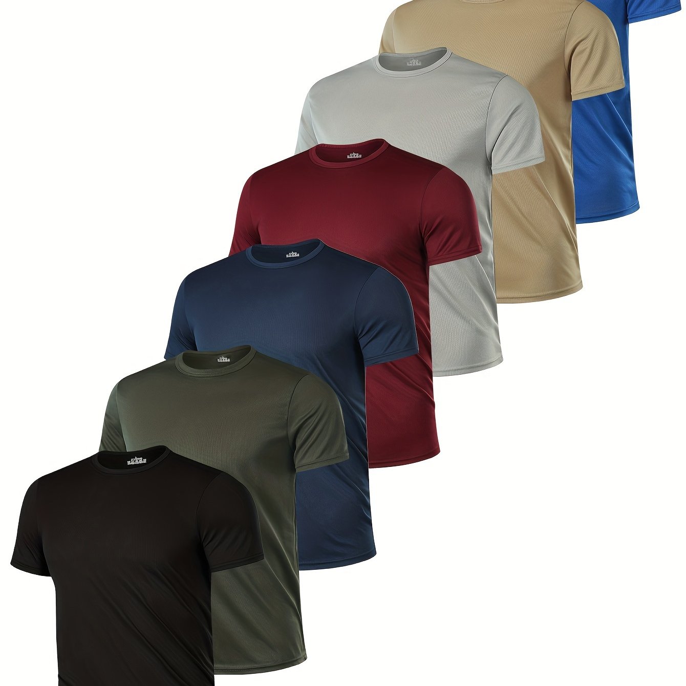 Men's Short Sleeve Sports Shirts Set Quick-Drying Polyester Solid Color Crew Neck Athletic Tops