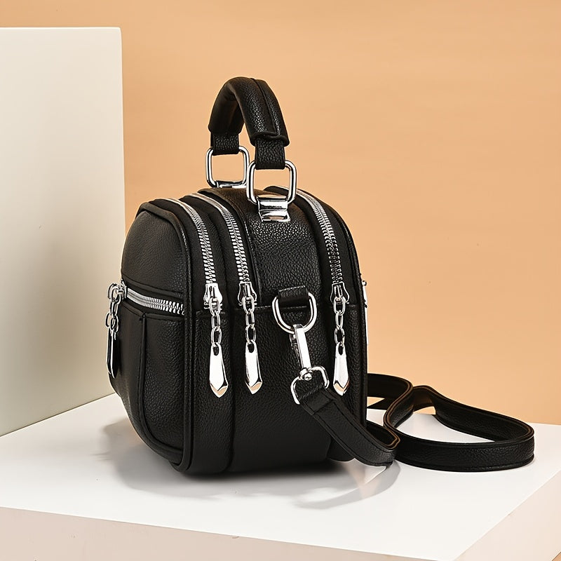 Bolso bandolera de imitación de cuero para mujer con monedero, colores sólidos