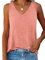 Plus Size Sleeveless V-Neck Tank Top Soft Stretch All-Season Casual Apparel