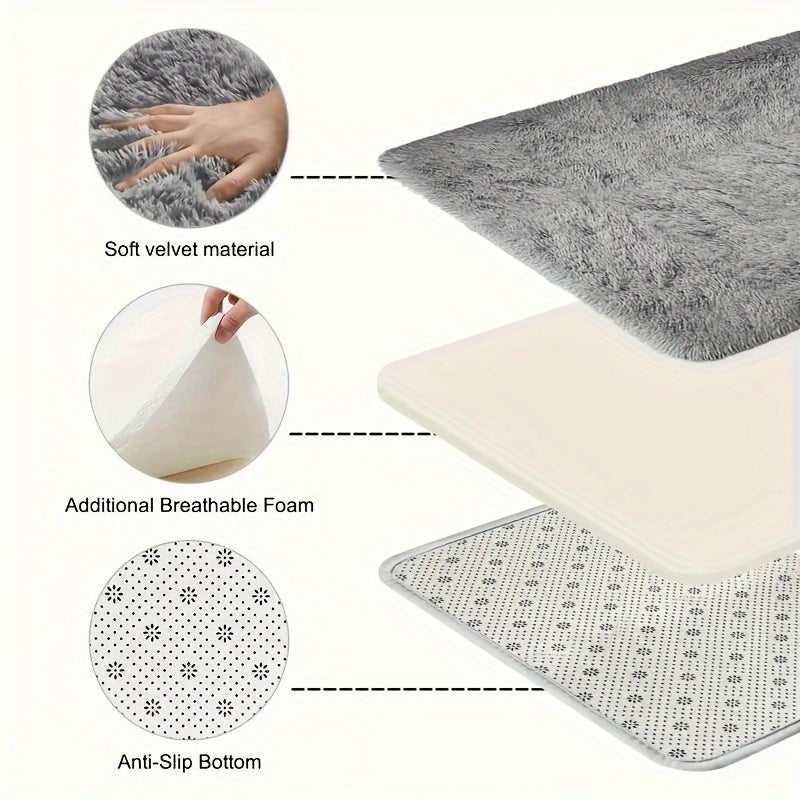 Alfombra de área de felpa gris y blanca grande, antideslizante, de poliéster suave, rectangular