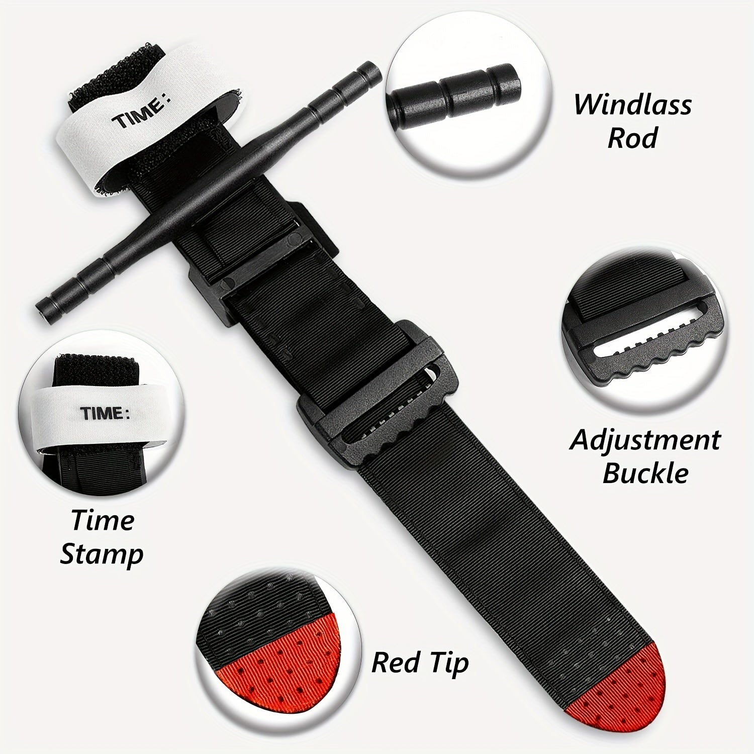 Qora Polyester taktik turniket to'plami, o'z-o'zini yopishtiradigan metall tokchali bilan