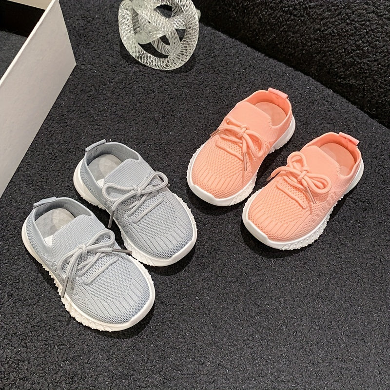 Pink Girls' Mesh Slip-On Sneakers with Bow Detail for Casual Wear in Fall Spring Summer