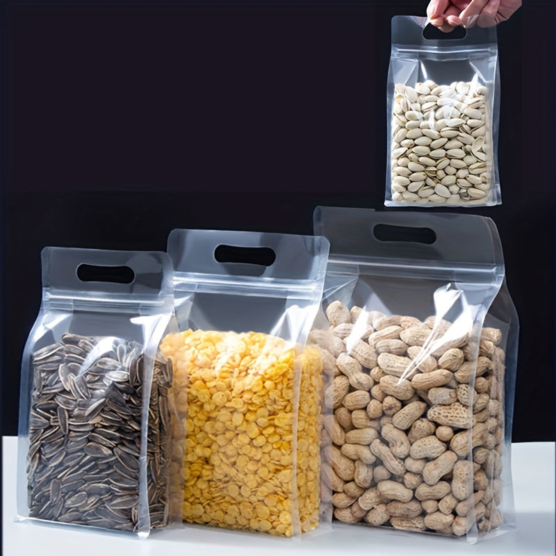 Pack of 10 Reusable Plastic Zip Lock Bags with Handles for Food Storage