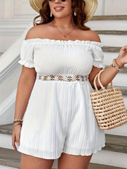 Plus Size Women's Lace Trim Ruffled Off-Shoulder Jumpsuit Casual Summer All-Season
