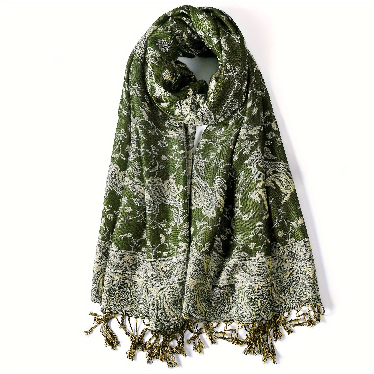 Women's Cashmere-Feel Scarf with Fringed Shawl Wraps Soft Warm and Breathable
