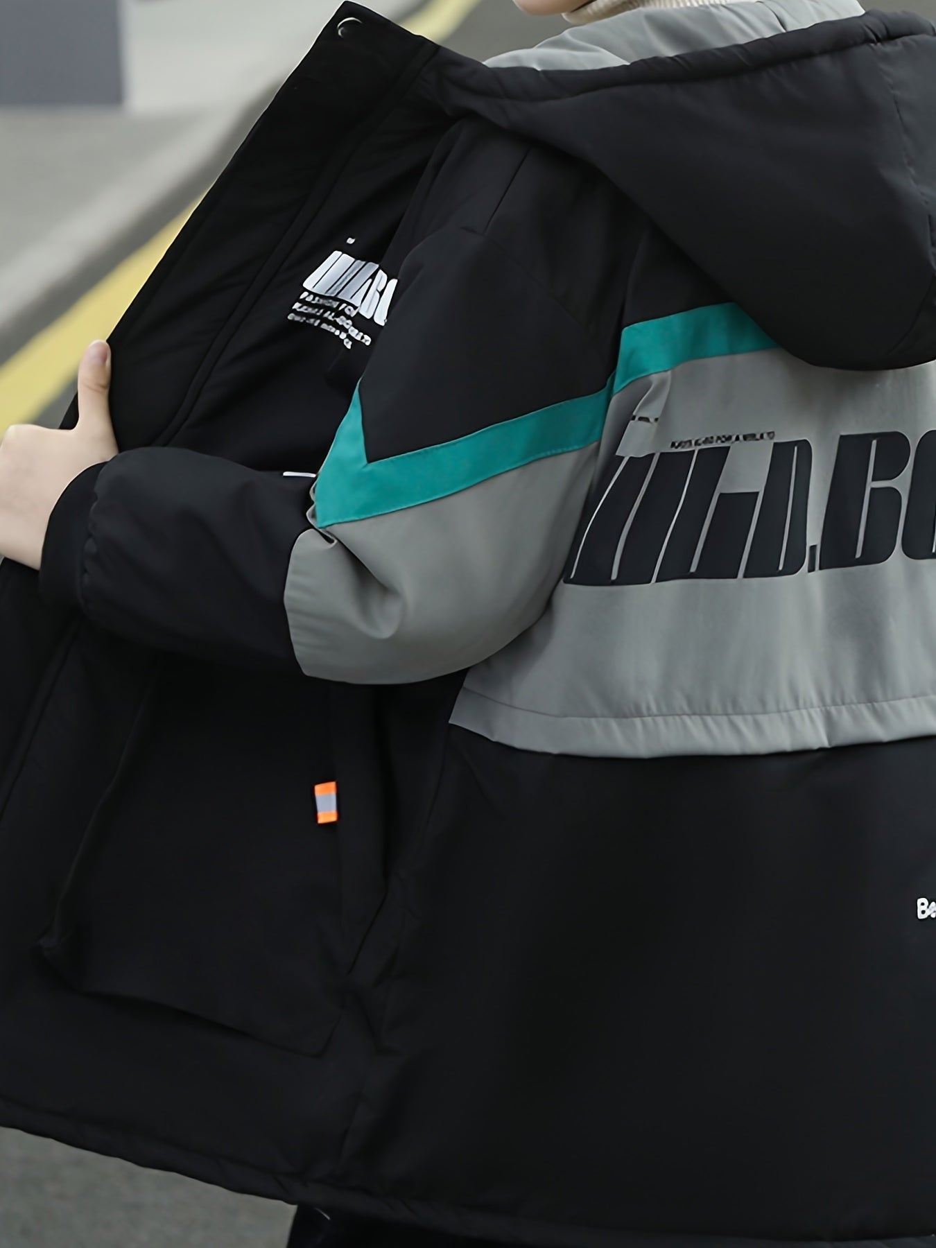 Boys Winter Parka Jacket Fleece Lined Alphabet Pattern Polyester Cotton Regular Fit