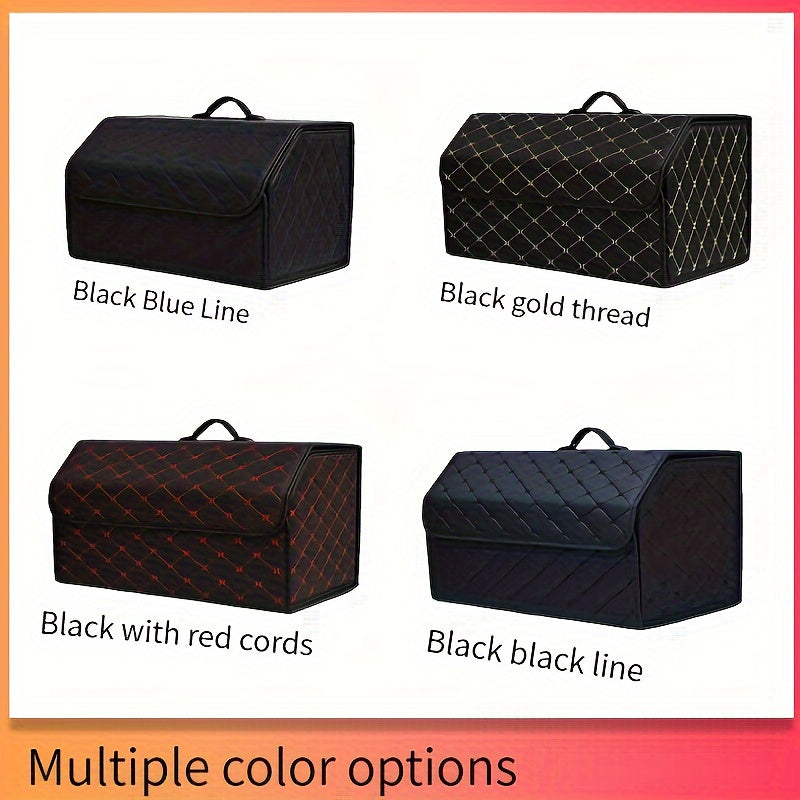 Black Quilted PU Leather Car Trunk Organizer for SUV Sedan Storage