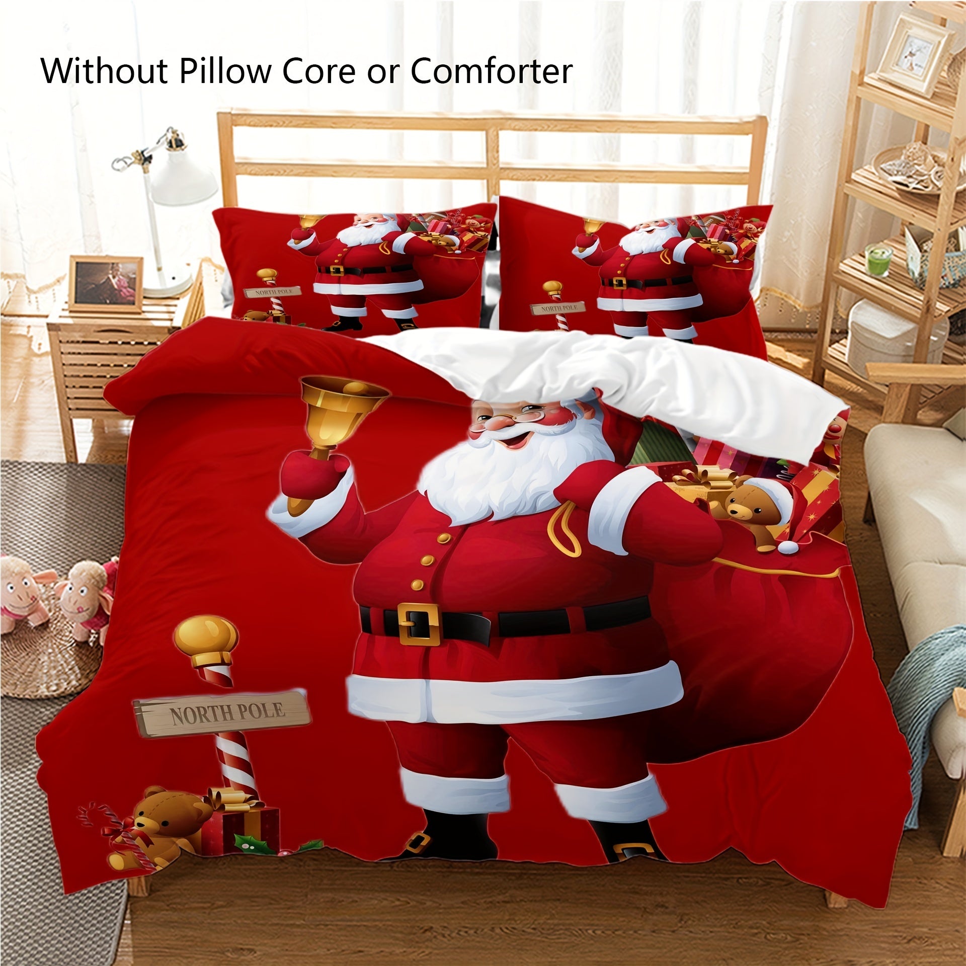 3-Piece Christmas Duvet Cover Set Santa Claus Microfiber Bedding with Pillowcases