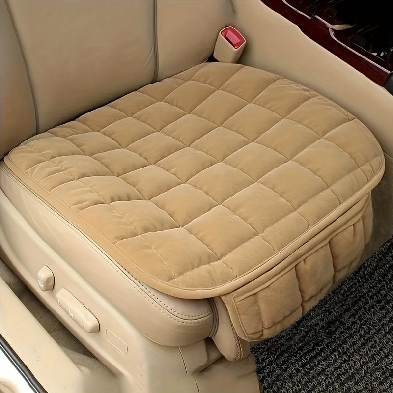 Car Seat Cushion with Sponge Filling Breathable Non-Slip Lightweight All-Season Beige Quilted