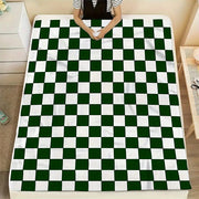 Green and White Buffalo Check Fleece Throw Blanket Reversible Cozy Warm for Sofa Bed Camping