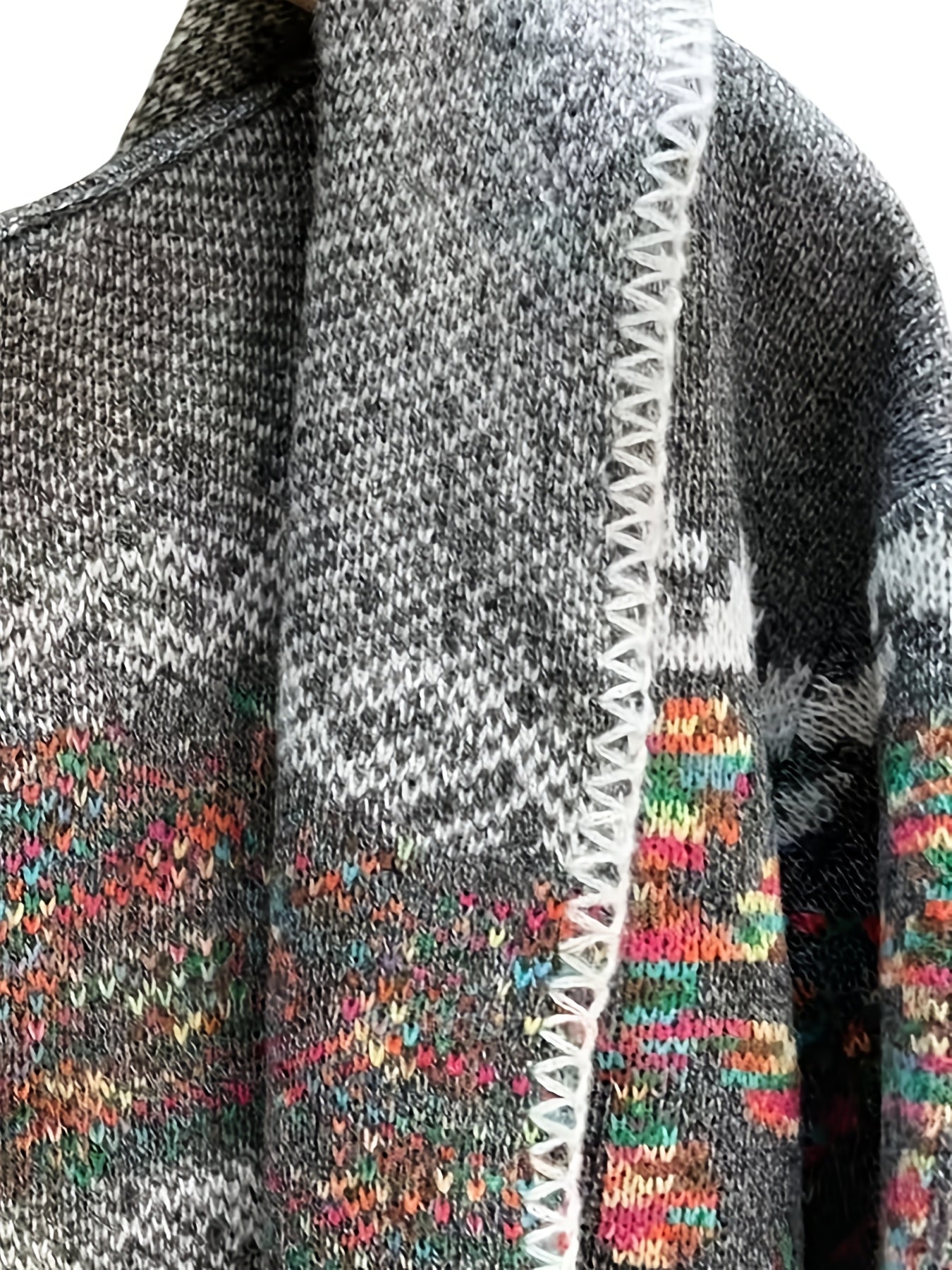 Plus Size Women's Open Front Cardigan Long Sleeve Geometric Pattern Polyester Outerwear