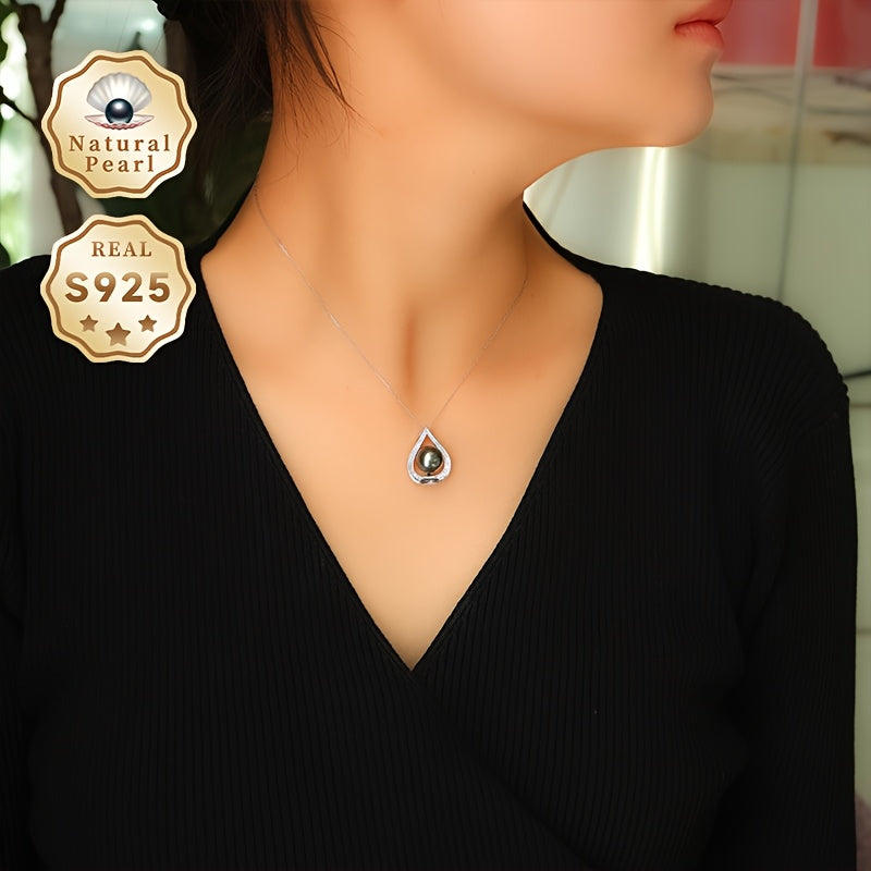 Ayollar uchun qora tabiiy marjon, sterling kumush, Tahitian marjon, sovgʻa qutisi to'plami