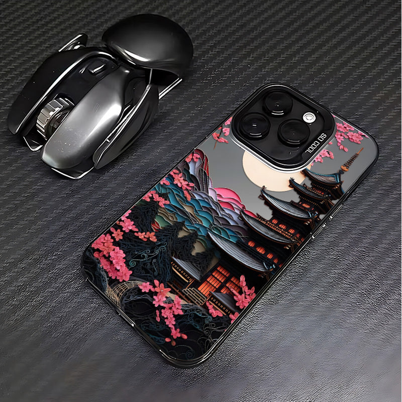 Japanese Ancient House Painting iPhone Case Compatible with iPhone 16 15 14 13 12 11 Pro Max XR X 8 7 Plus Frosted Back Cover Anti-Fall TPU