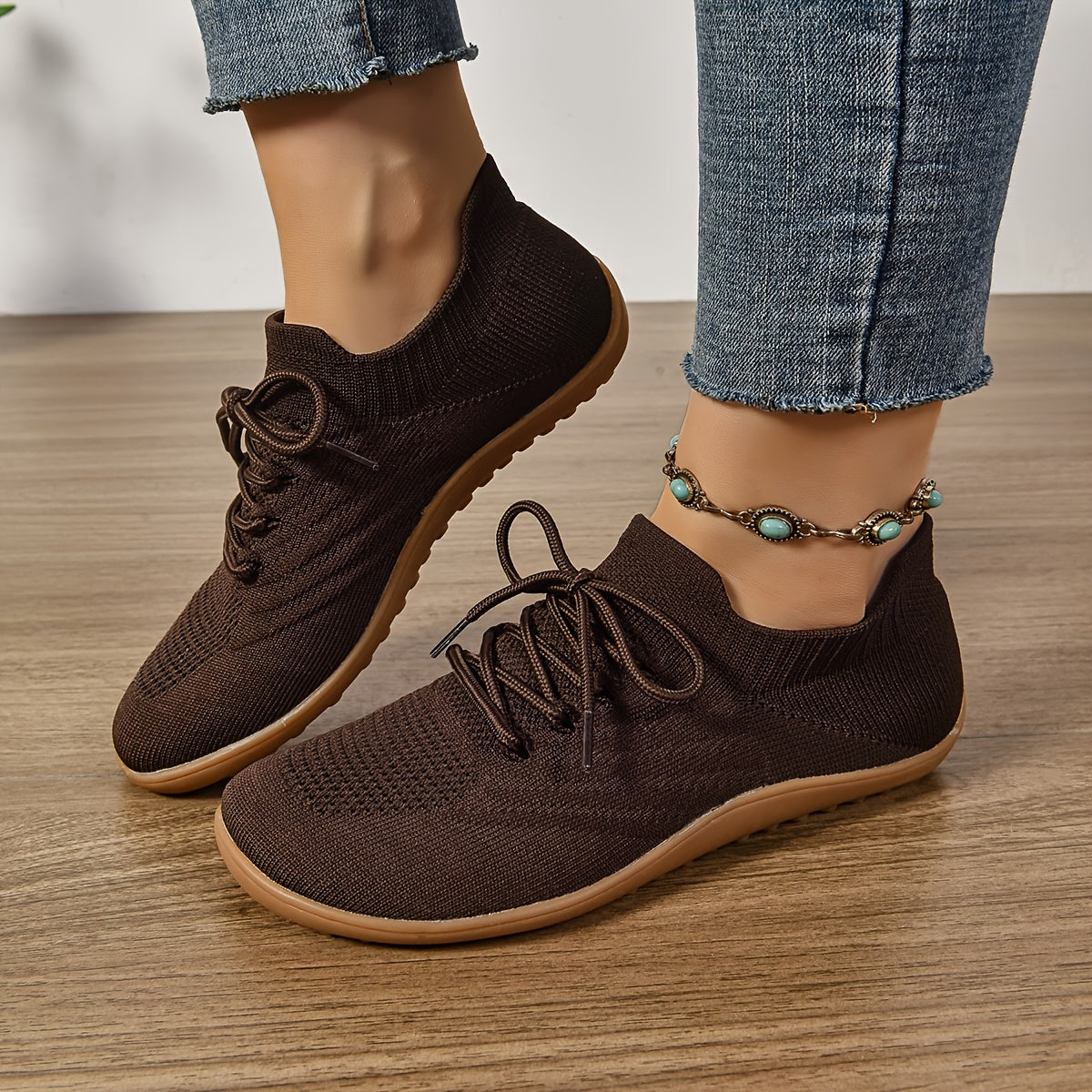 Женские босоногие кроссовки широкая посадка дышащий трикотаж нулевой каблук для прогулок и тенниса