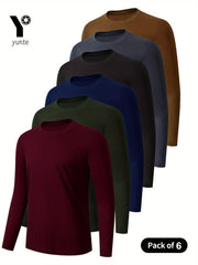 Набор из 6 мужских спортивных футболок с длинным рукавом Yunte различных цветов - Идеально для тренажерного зала, фитнеса и активного отдыха на улице