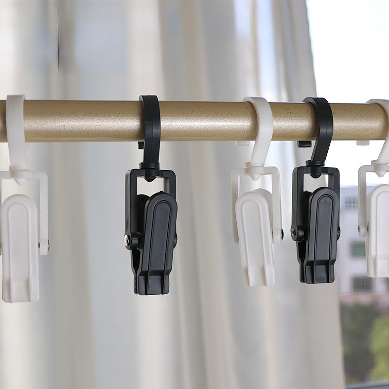 10-Pack Black and White Plastic Clothes Clips with Hooks for Laundry and Household Use