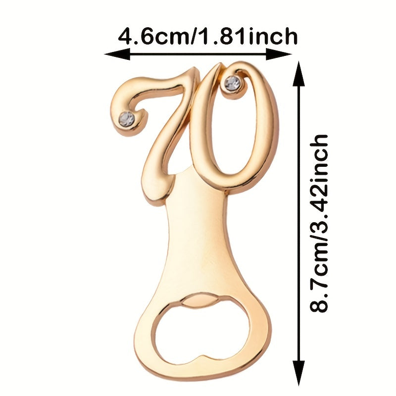 Golden Metal 70th Birthday Beer Bottle Opener for Parties and Celebrations