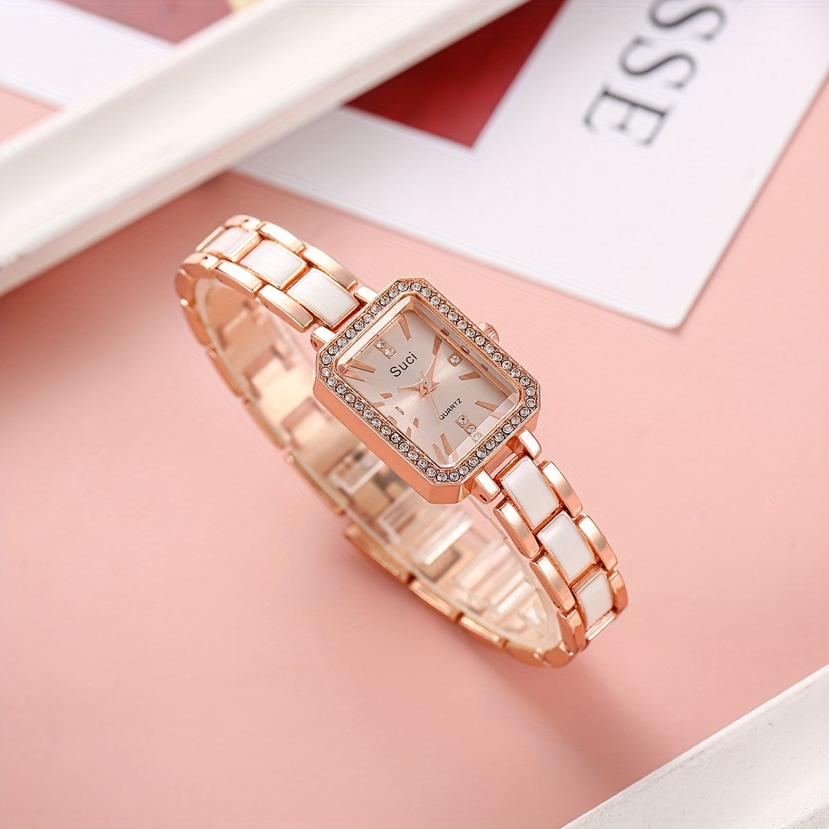 Women's Square Crystal Watch Minimalist Quartz Zinc Alloy Strap Ramadan Gift