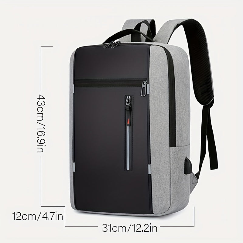 Mochila azul de nylon para hombre con compartimento para portátil, puerto de carga USB y correas ajustables