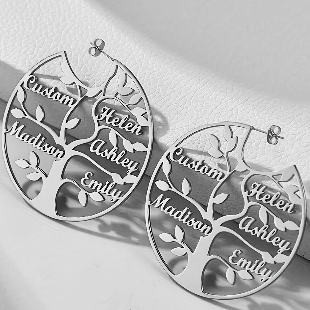 Pendientes de aro con colgante de árbol de la vida en acero inoxidable bohemio para fiestas, bodas, regalo para ella