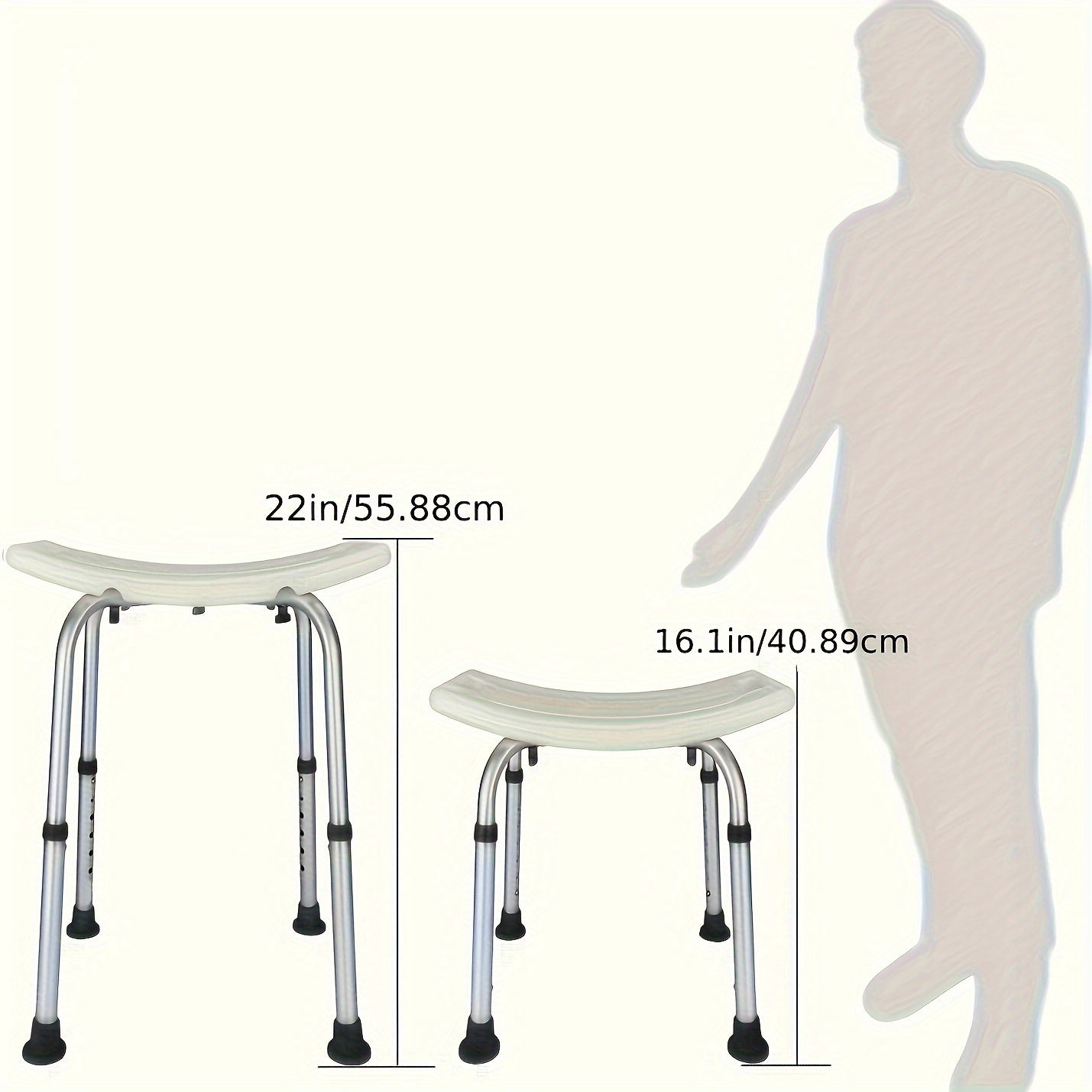 Adjustable Shower Chair for Elderly Disabled Aluminum Seat Non-Slip Feet White