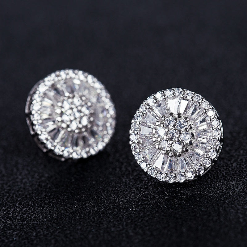 White Zirconia Stud Earrings for Women Silver-Plated Jewelry
