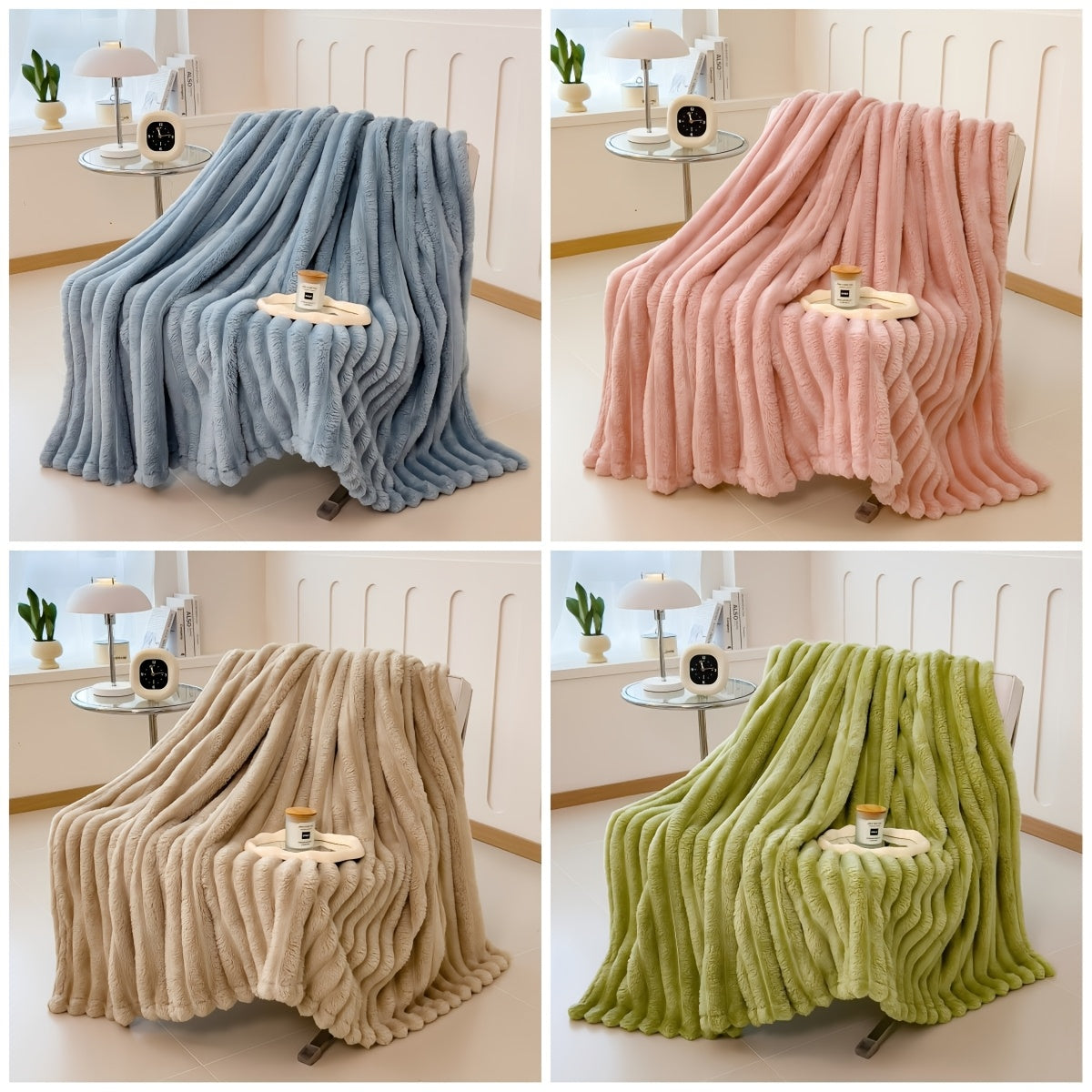 Striped Plush Throw Blanket for Couch Bed All-Season Warmth