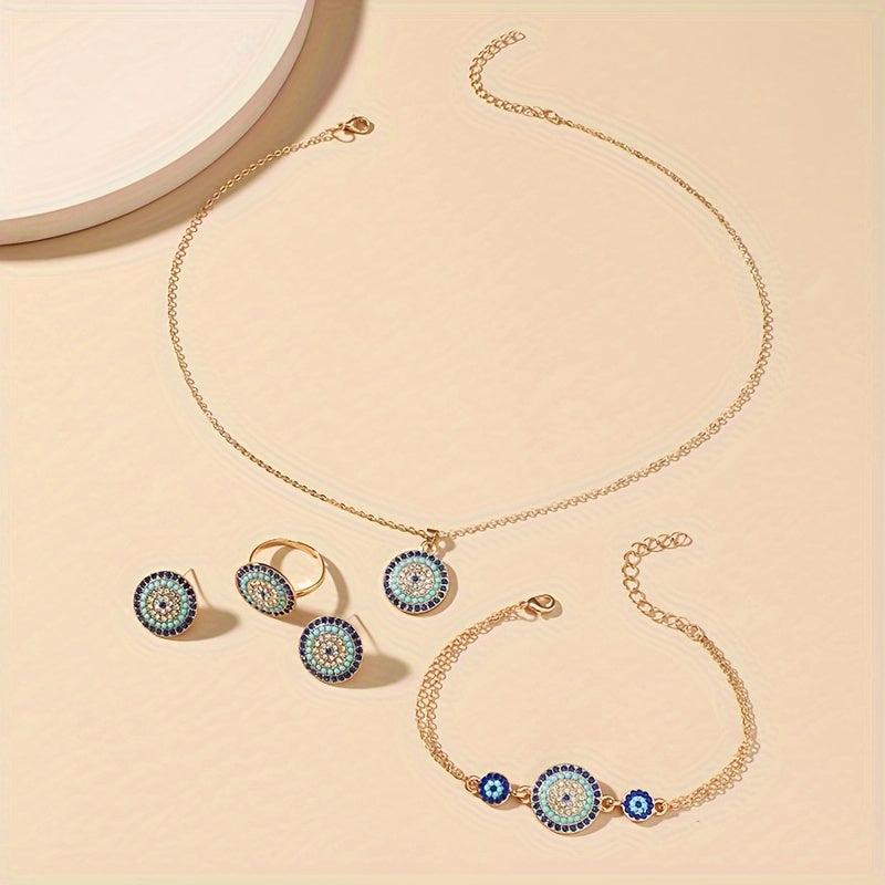 Women's Blue Eye Jewelry Set with Necklace and Earrings Middle Eastern Style