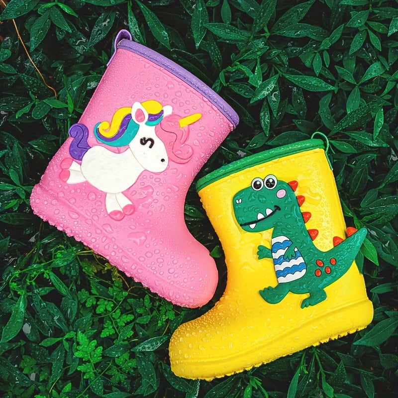 Kids Rain Boots Slip-Resistant Ankle Shoes Dinosaur Unicorn Casual All-Season