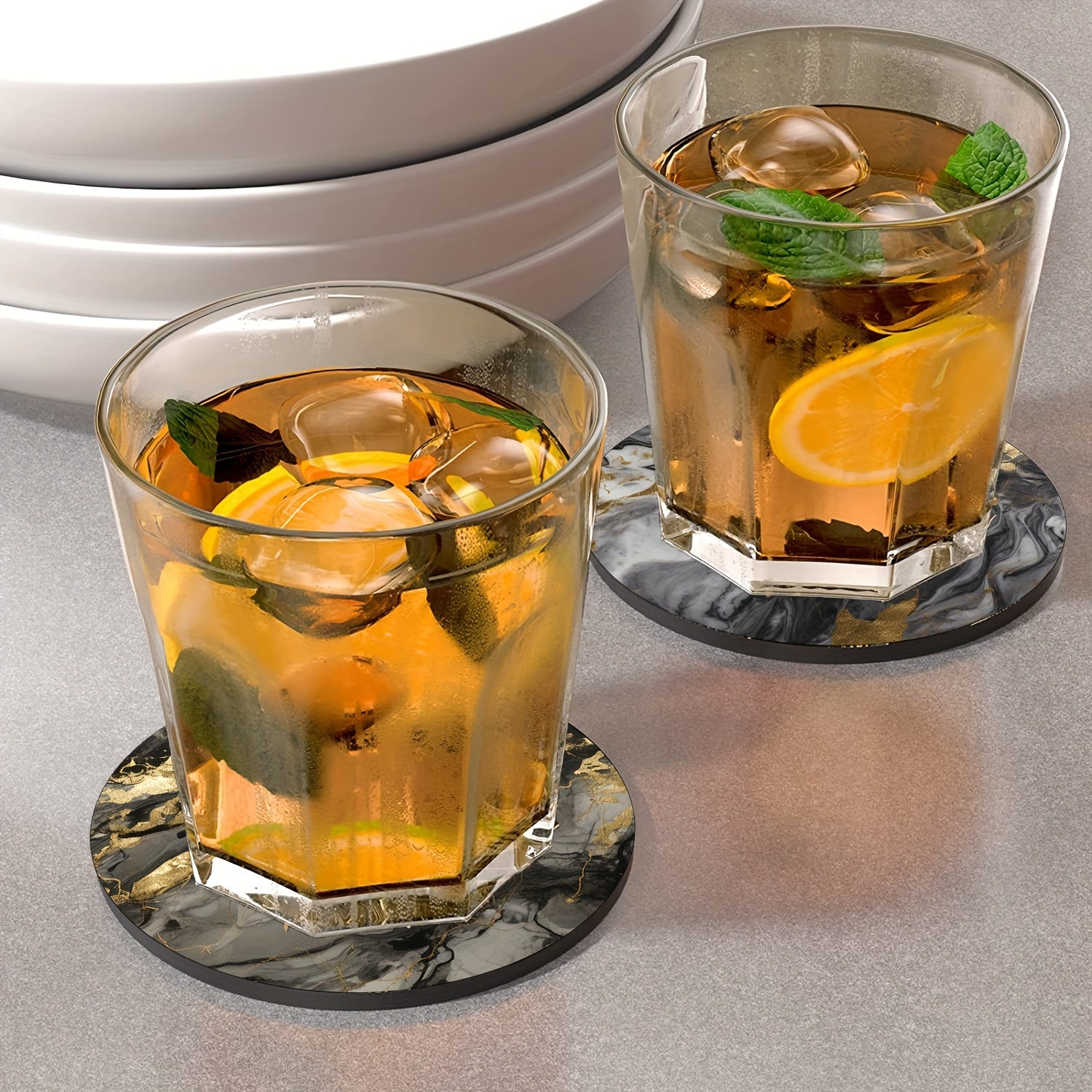 Juego de 6 posavasos de mármol gris con respaldo de goma antideslizante para bebidas y decoración del hogar