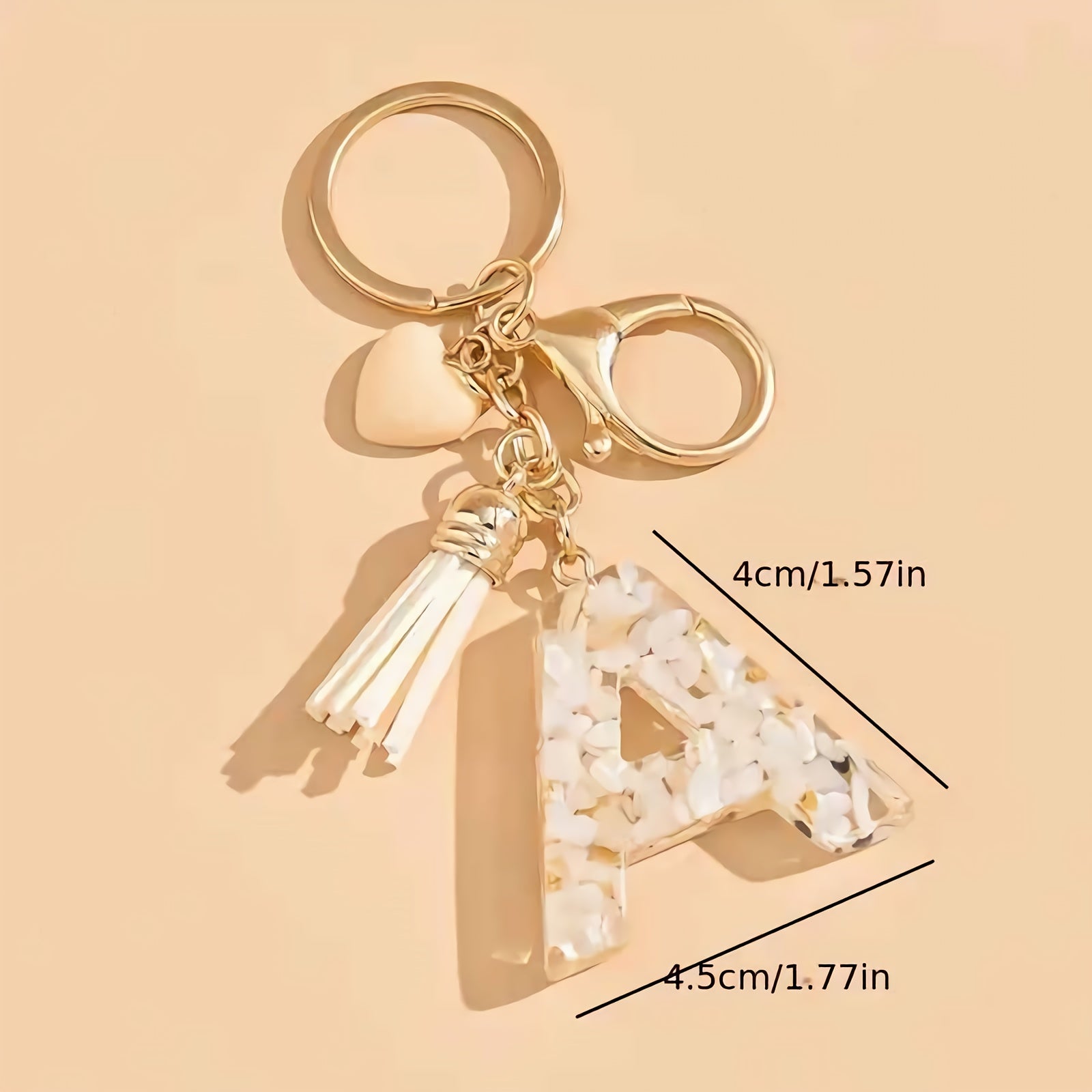 Women's Resin Initial Keychain Heart-Shaped Tassel Charm for Backpacks