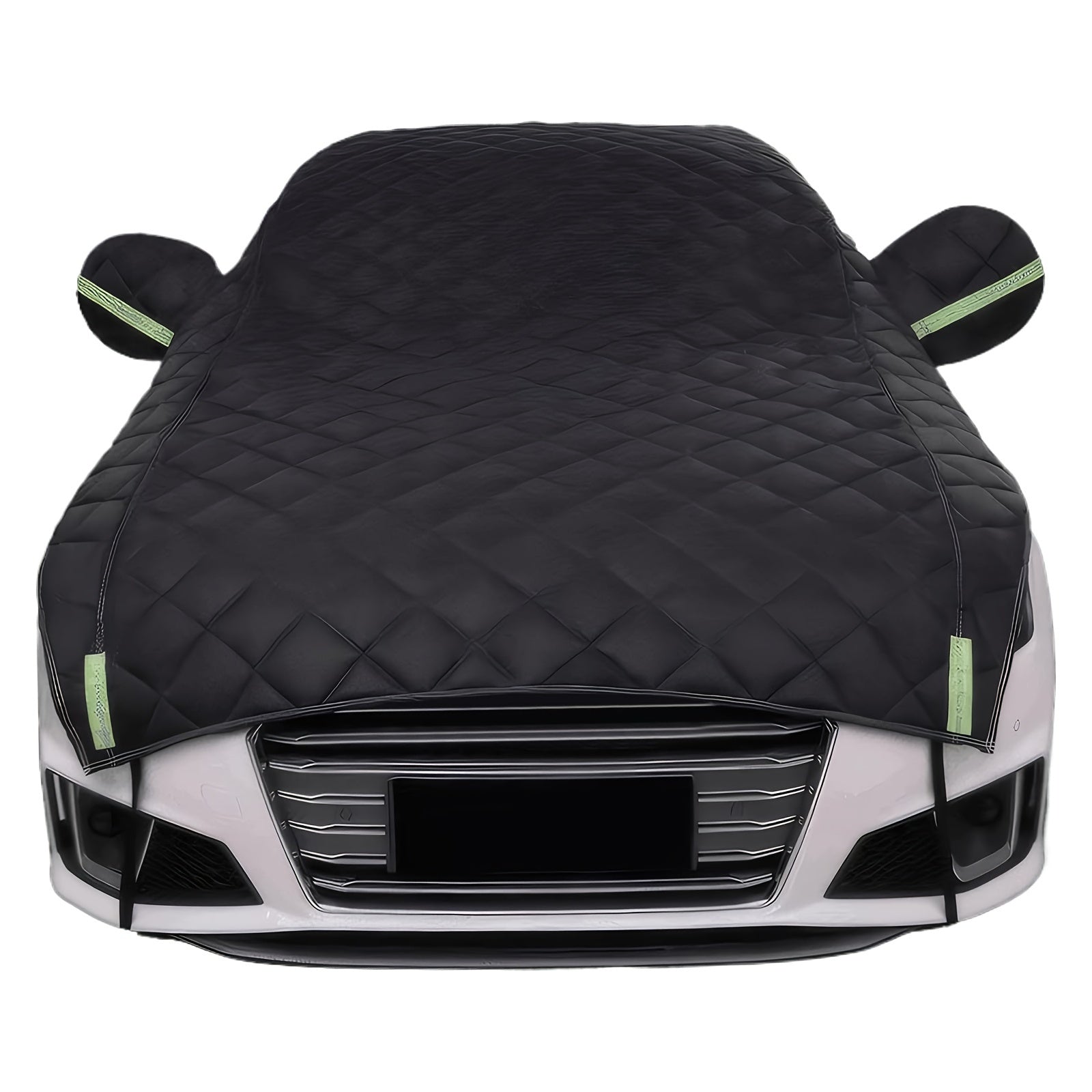 Quilted Hail Protector Car Cover for Most Vehicles Black Green Plush Material