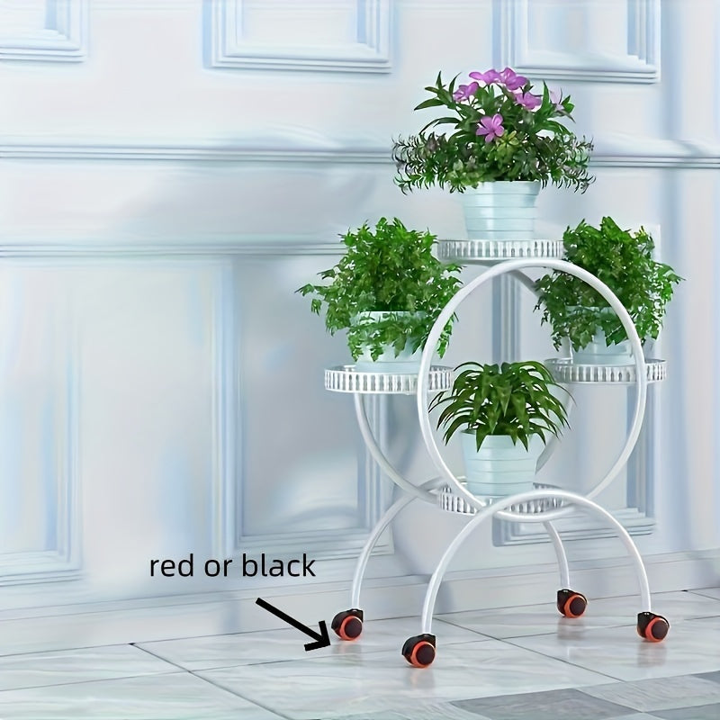 European-Style Metal Hanging Plant Stand with Wheels Multi-Level Indoor Outdoor Circular Design