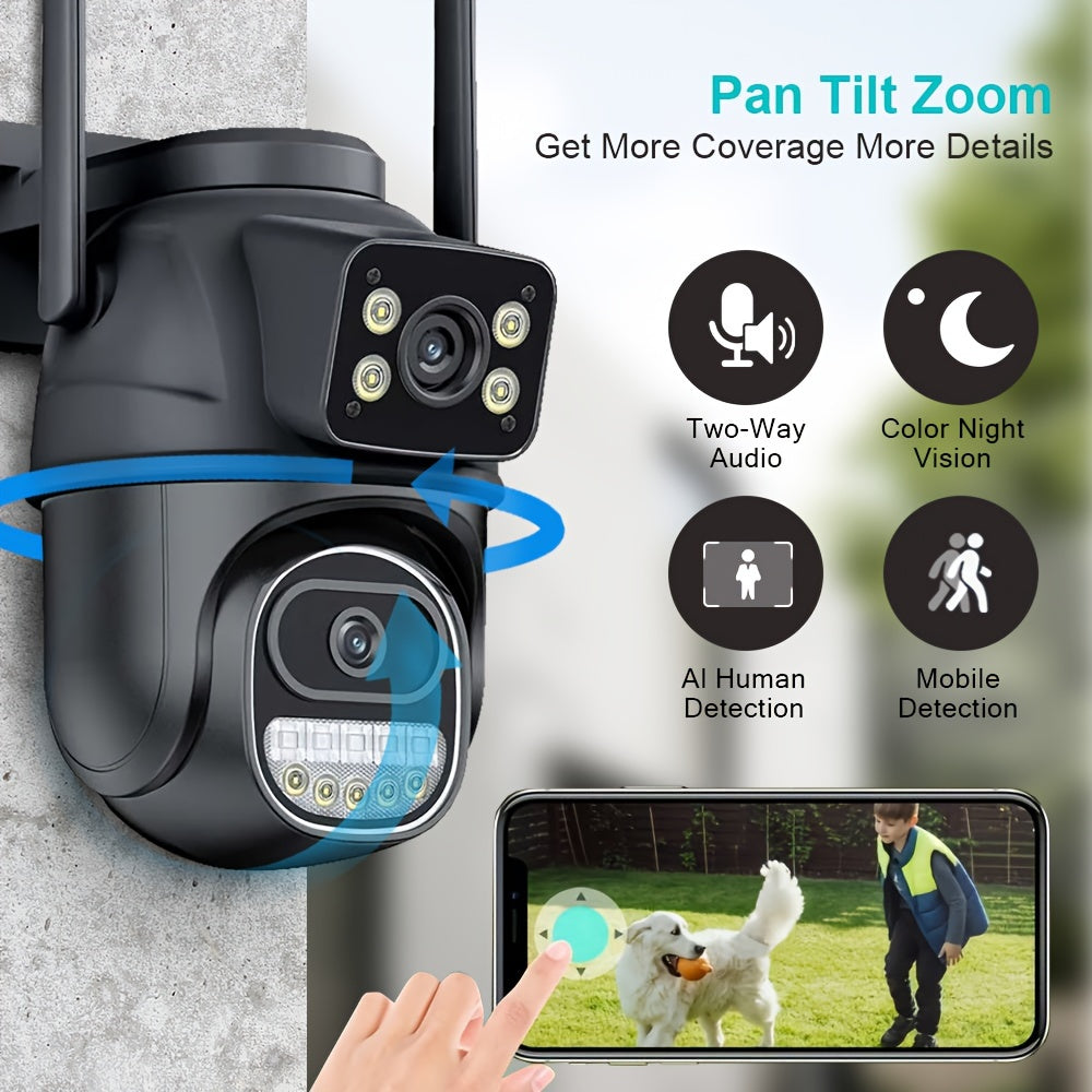 8MP Ikki linzali WiFi ichki xavfsizlik kamerası, kechqurun ko'rish bilan 355° PTZ avtomatik izlovchi