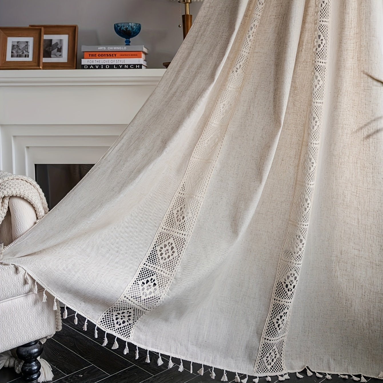 Бохо льняная штора с пэчворком и полутёмным эффектом для гостиной, спальни, кухни