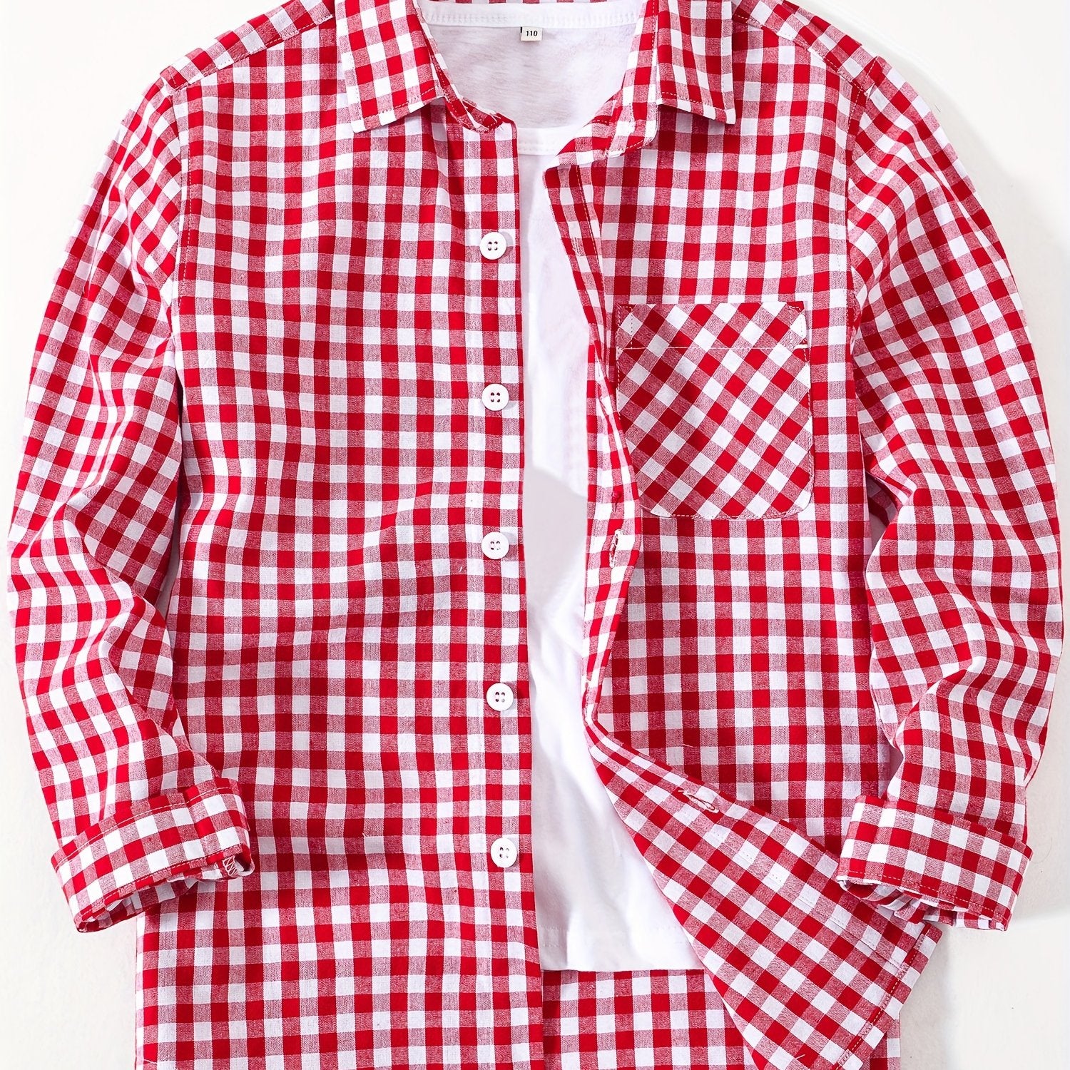 Camisa de manga larga a cuadros para niños, para niños y niñas, 100% algodón, ajuste regular, cuello de solapa