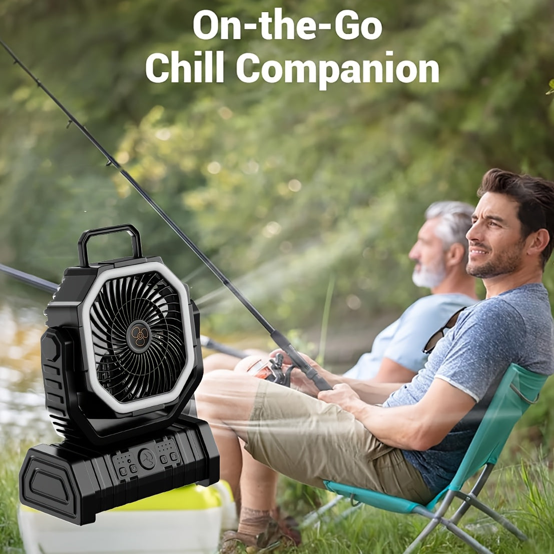 Portable Outdoor Fan Light Combo with USB Desk Fan Camping Lantern and Mobile Charger