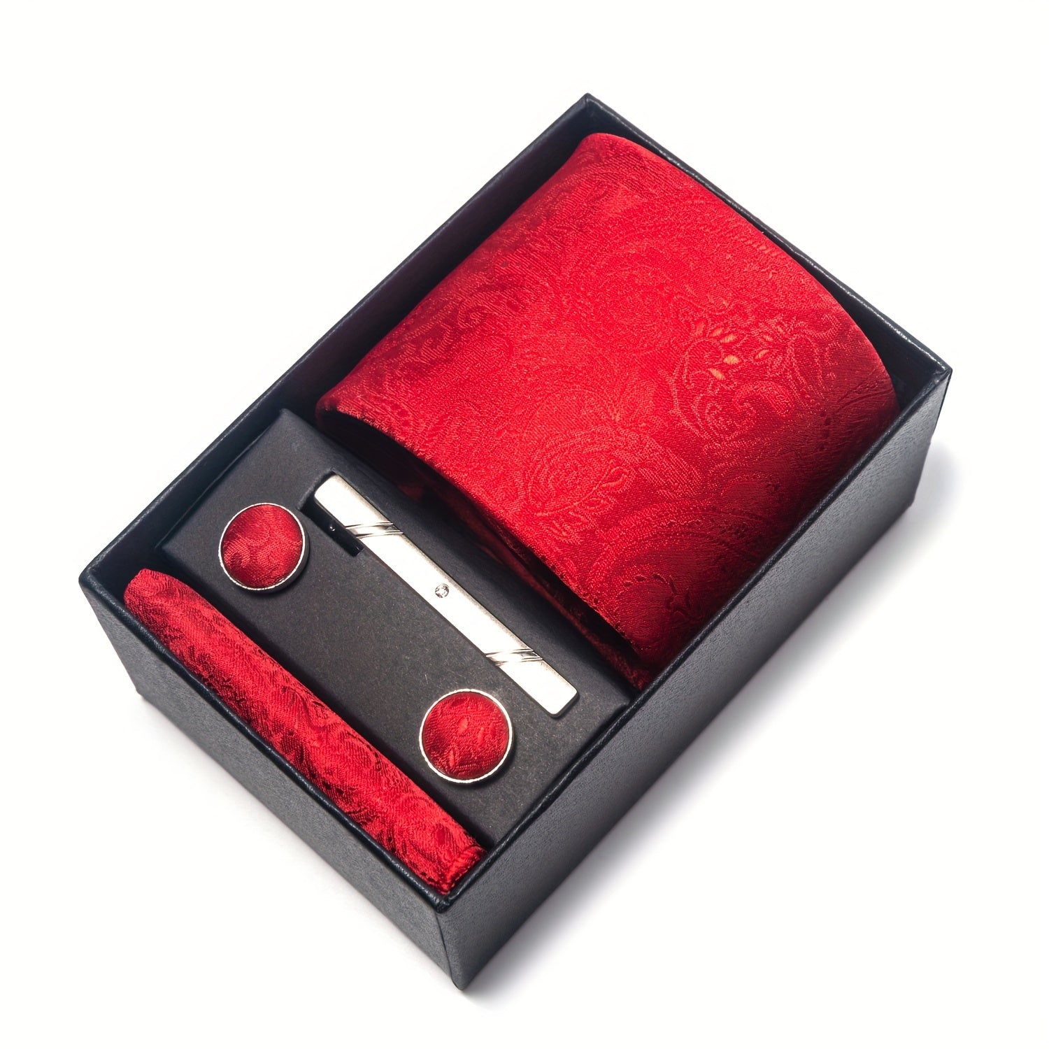 Conjunto de corbata para hombre con pañuelo y gemelos para bodas y regalos, longitud de la corbata 7.5 cm