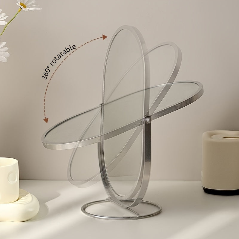 Зеркало для макияжа с подставкой, вращающееся на 360°, с железной рамой и высококачественной поверхностью, идеально подходит для спальни или туалетного столика.